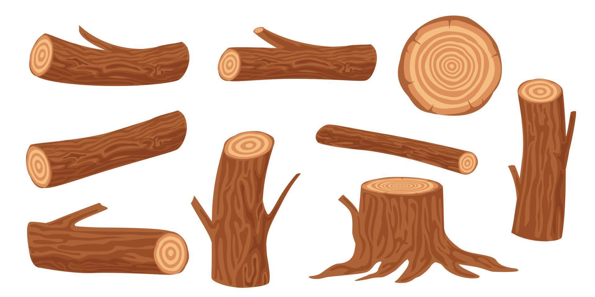 verzameling reeks van tekenfilm geïsoleerd hout hout voorwerpen vector