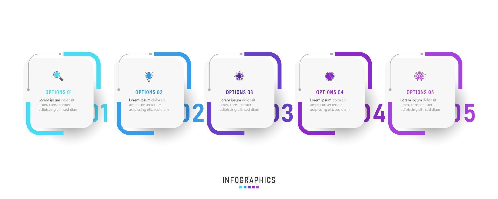 vector infographic labelontwerpsjabloon met pictogrammen en 5 opties of stappen. kan worden gebruikt voor procesdiagram, presentaties, workflowlay-out, banner, stroomschema, infografiek.