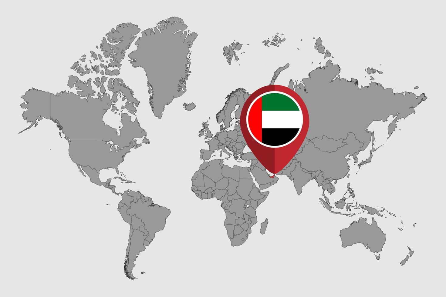 speldkaart met de vlag van de verenigde arabische emiraten op de wereldkaart. vectorillustratie. vector