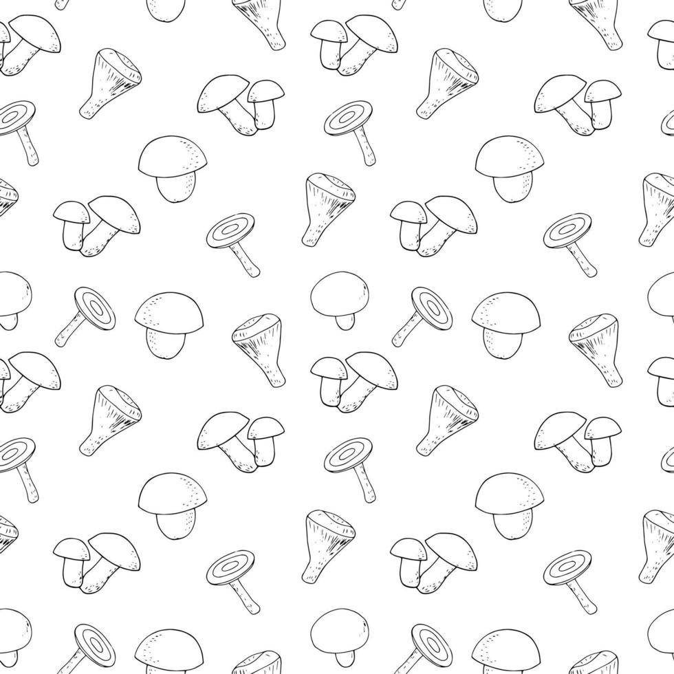 champignons naadloos patroon, achtergrond, behang. schetsen hand- getrokken tekening. Scandinavisch monochroom minimalisme. voedsel planten vector