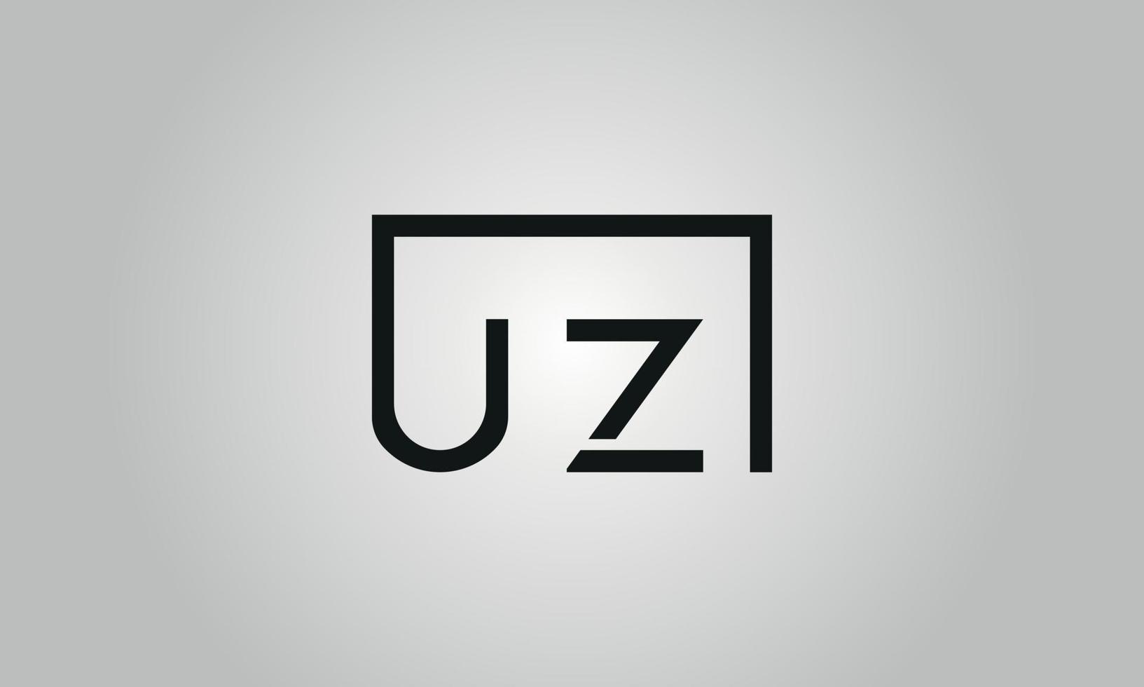 brief uz logo ontwerp. uz logo met plein vorm in zwart kleuren vector vrij vector sjabloon.