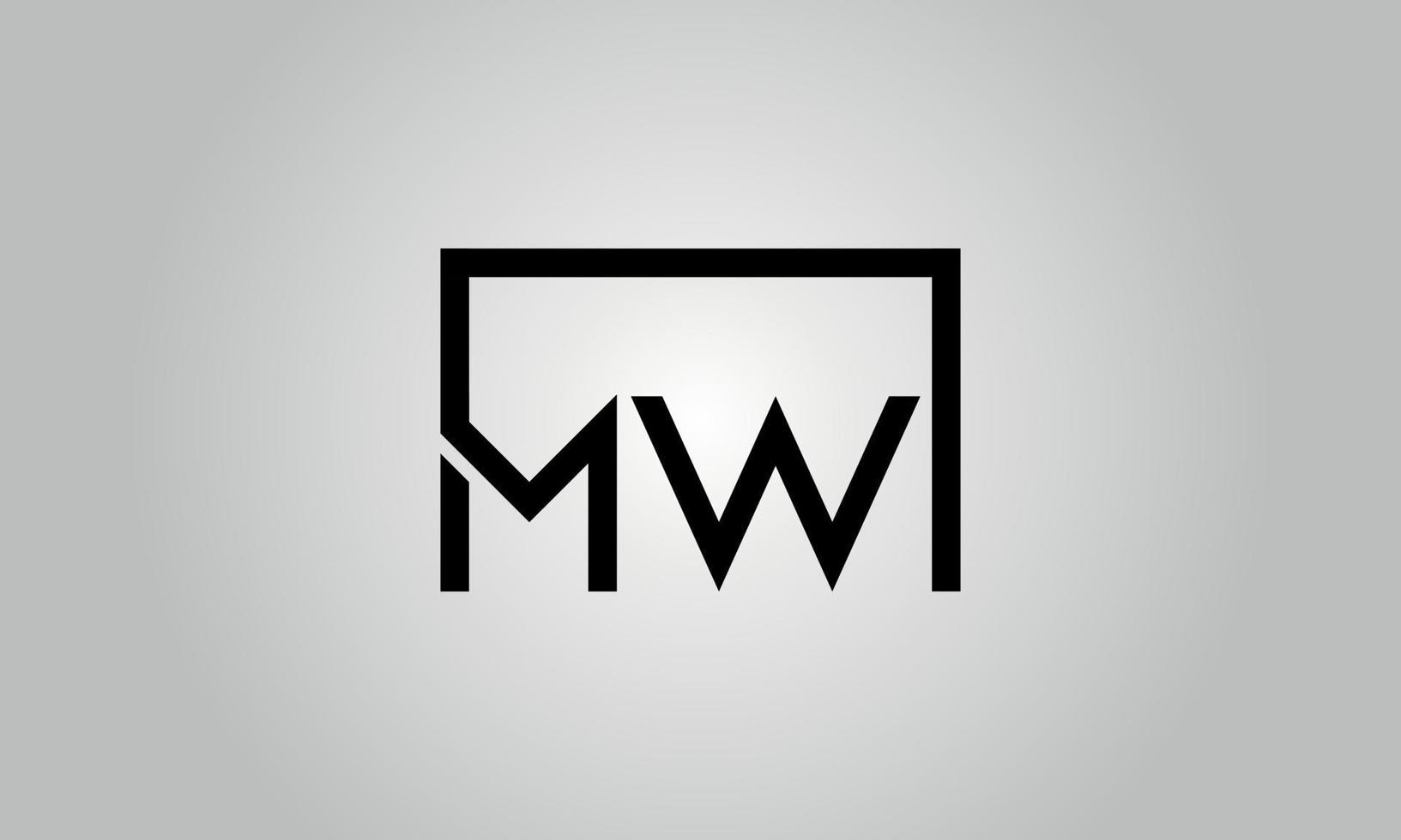 brief mw logo ontwerp. mw logo met plein vorm in zwart kleuren vector vrij vector sjabloon.
