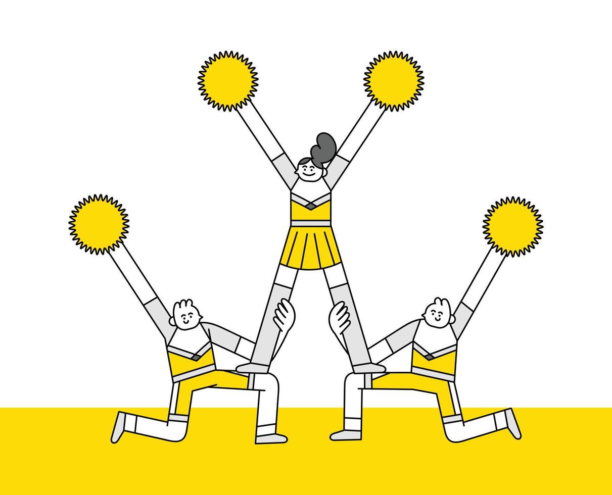 cheerleader geknield en staand houding hand- getrokken karakter illustratie vector