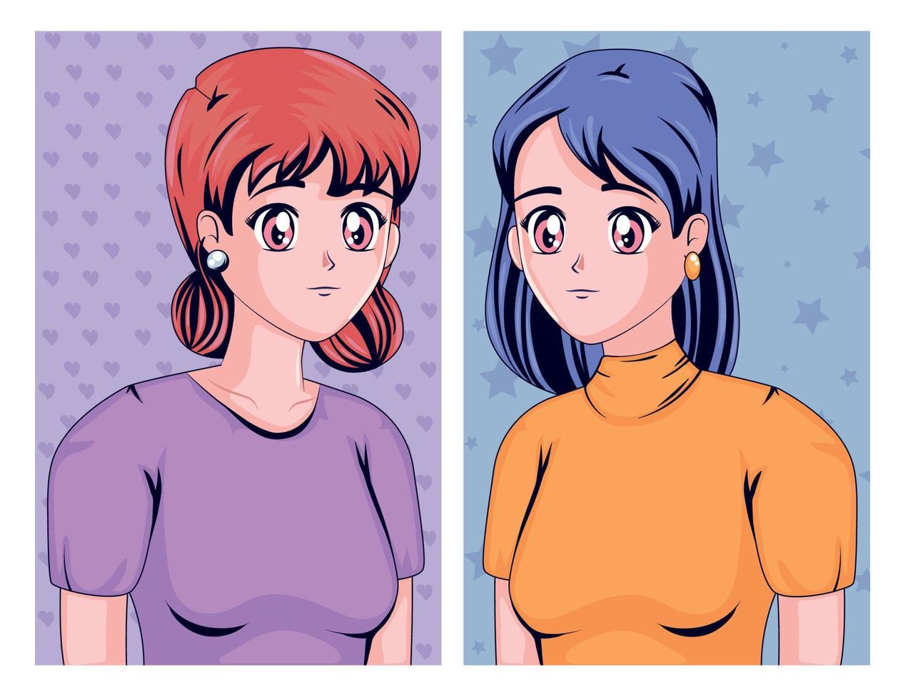 twee anime meisjes vector