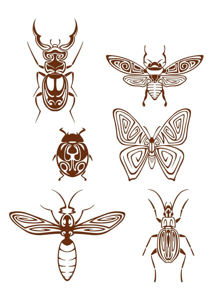 insecten tatoeages in tribal stijl vector