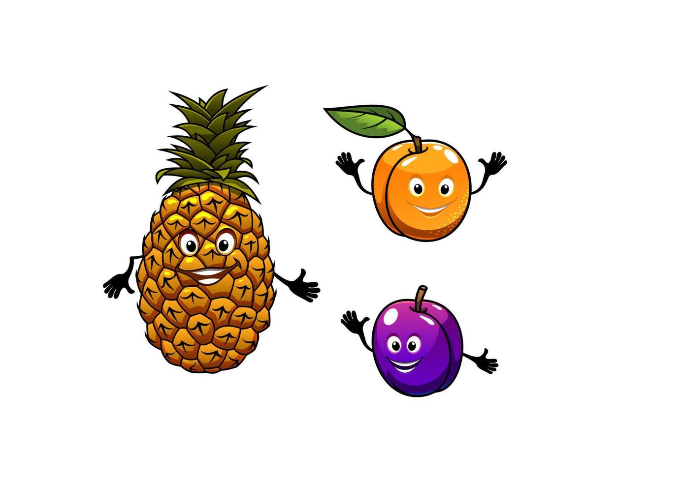 abrikoos, ananas en Pruim fruit vector