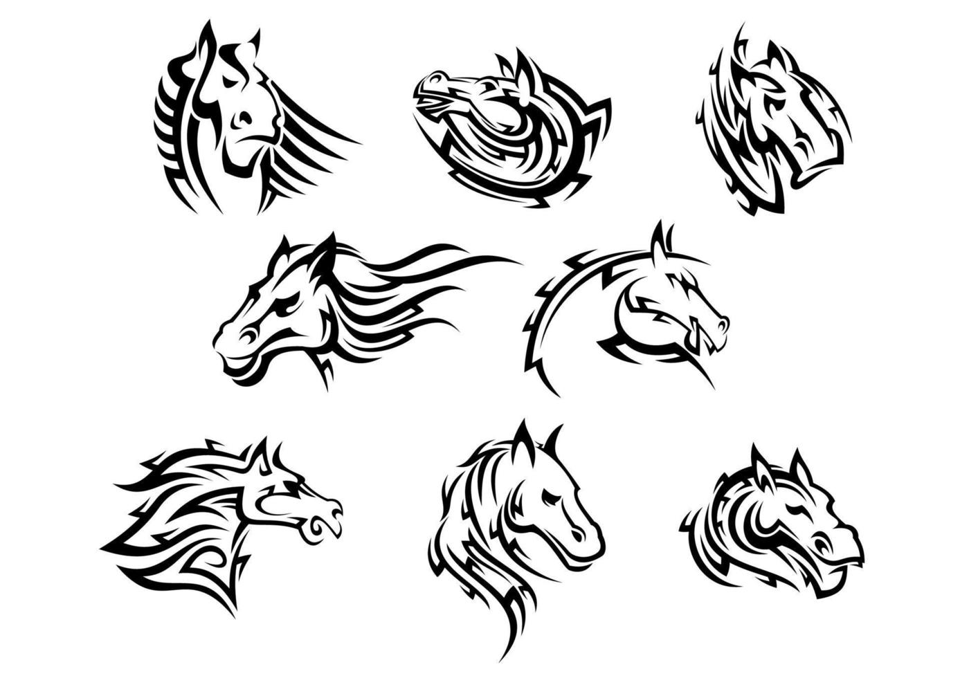 paard hoofd tribal tatoeages vector