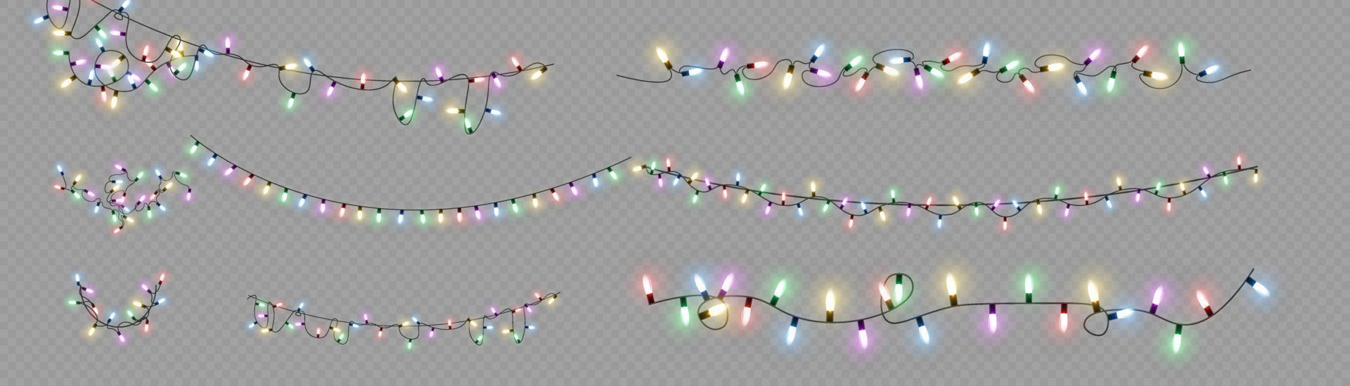 Kerstmis lichten. vector lijn met gloeiend licht lampen.set van gouden Kerstmis gloeiend slinger LED neon lamp illustratie. Kerstmis lichten geïsoleerd voor kaarten, spandoeken, posters