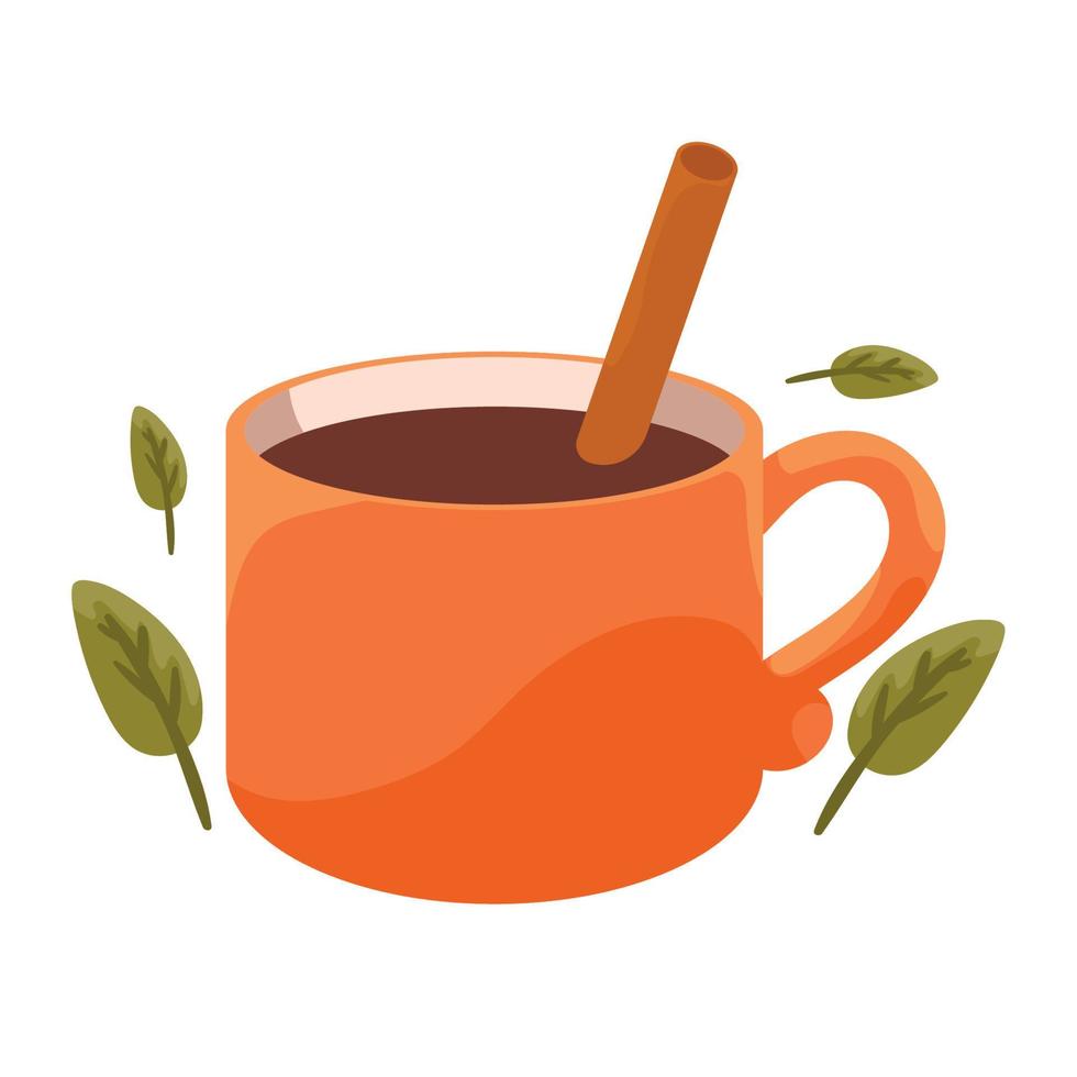 koffie kop en herfst doorbladert vector