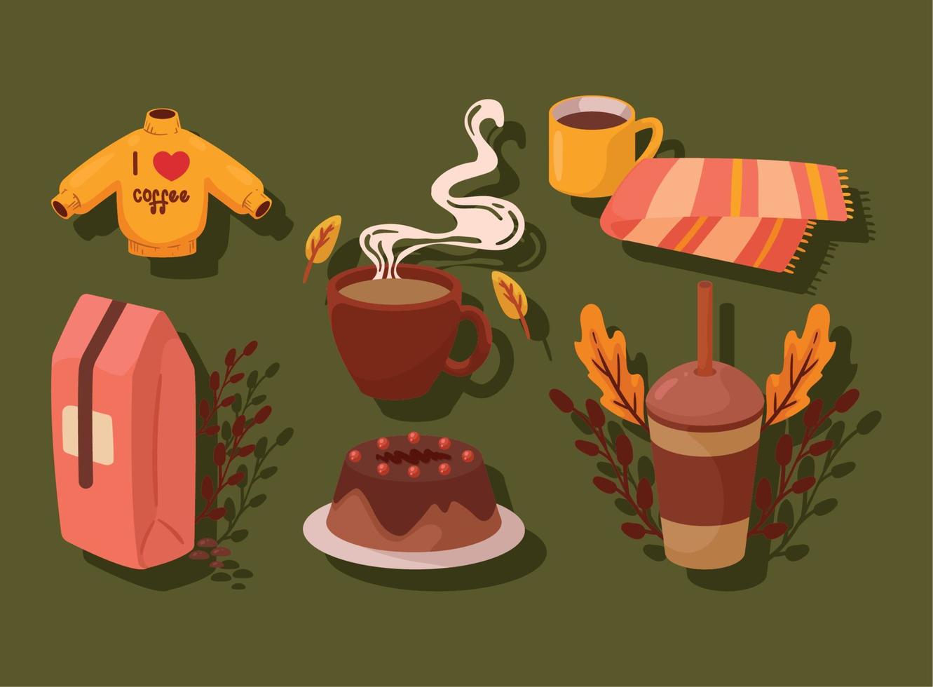 zes koffie herfst dag pictogrammen vector