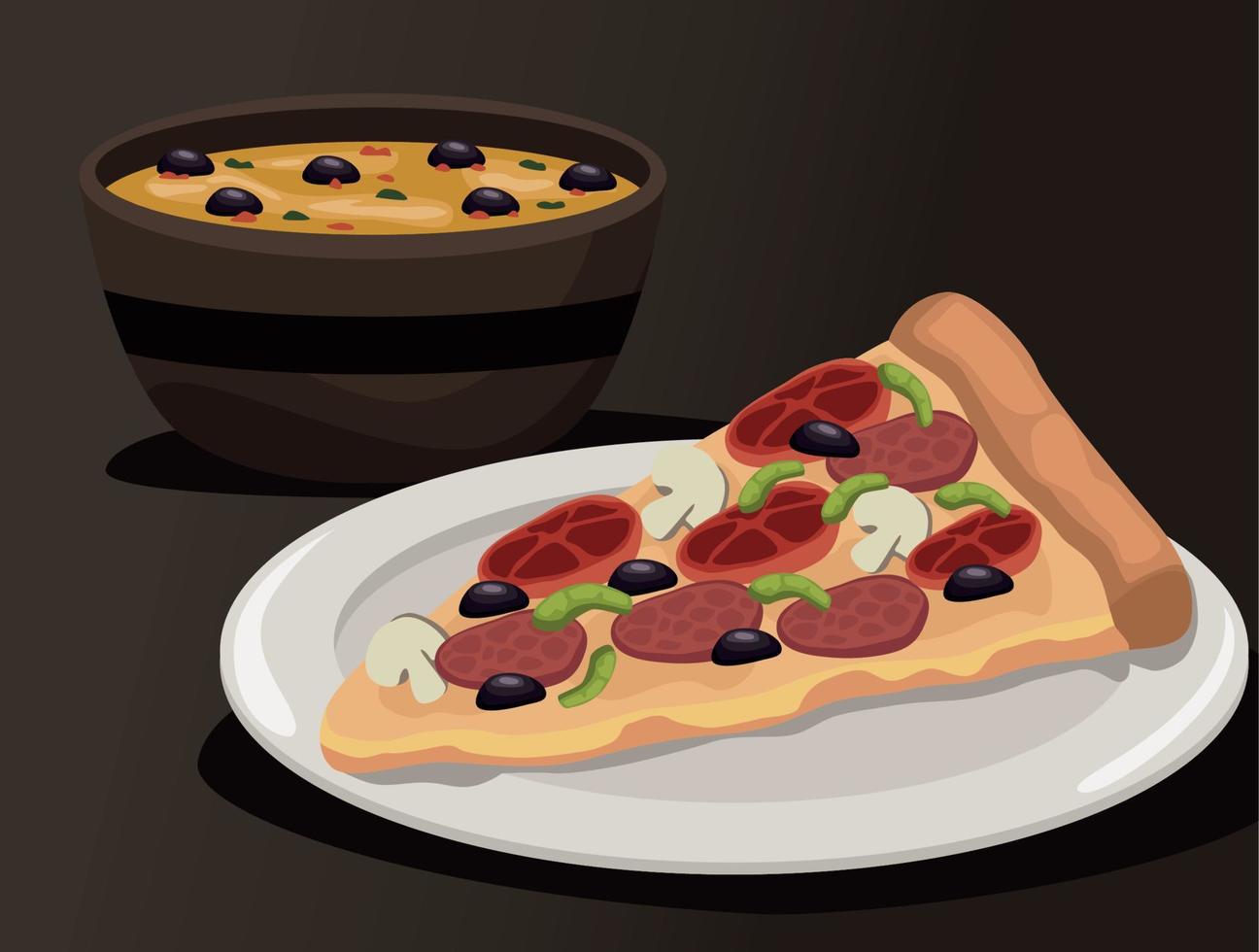 pizza en olijven room vector