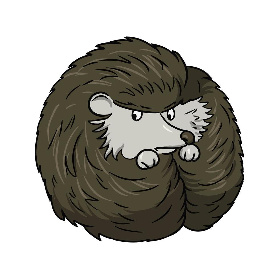 schattig bruin weinig egel gekruld omhoog in een bal, vector illustratie in tekenfilm stijl Aan een wit achtergrond
