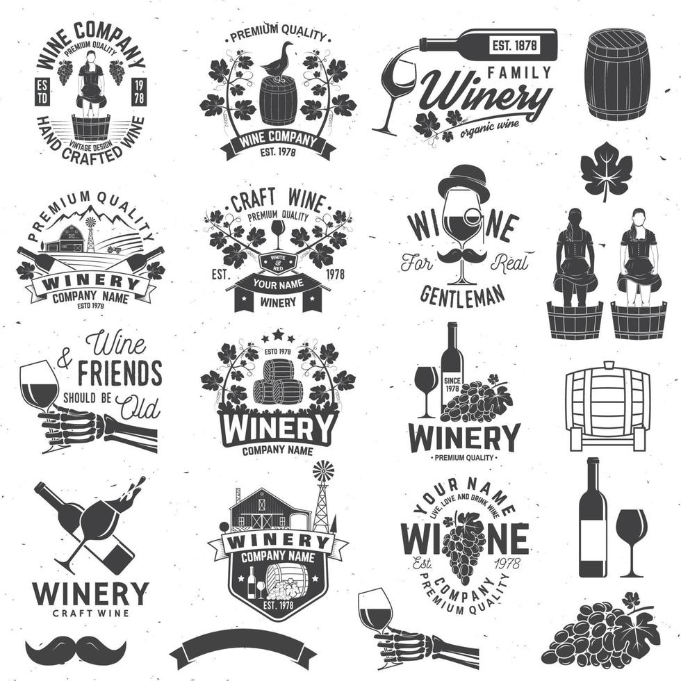 reeks van wijnmaker bedrijf insigne, teken of label. vector illustratie.