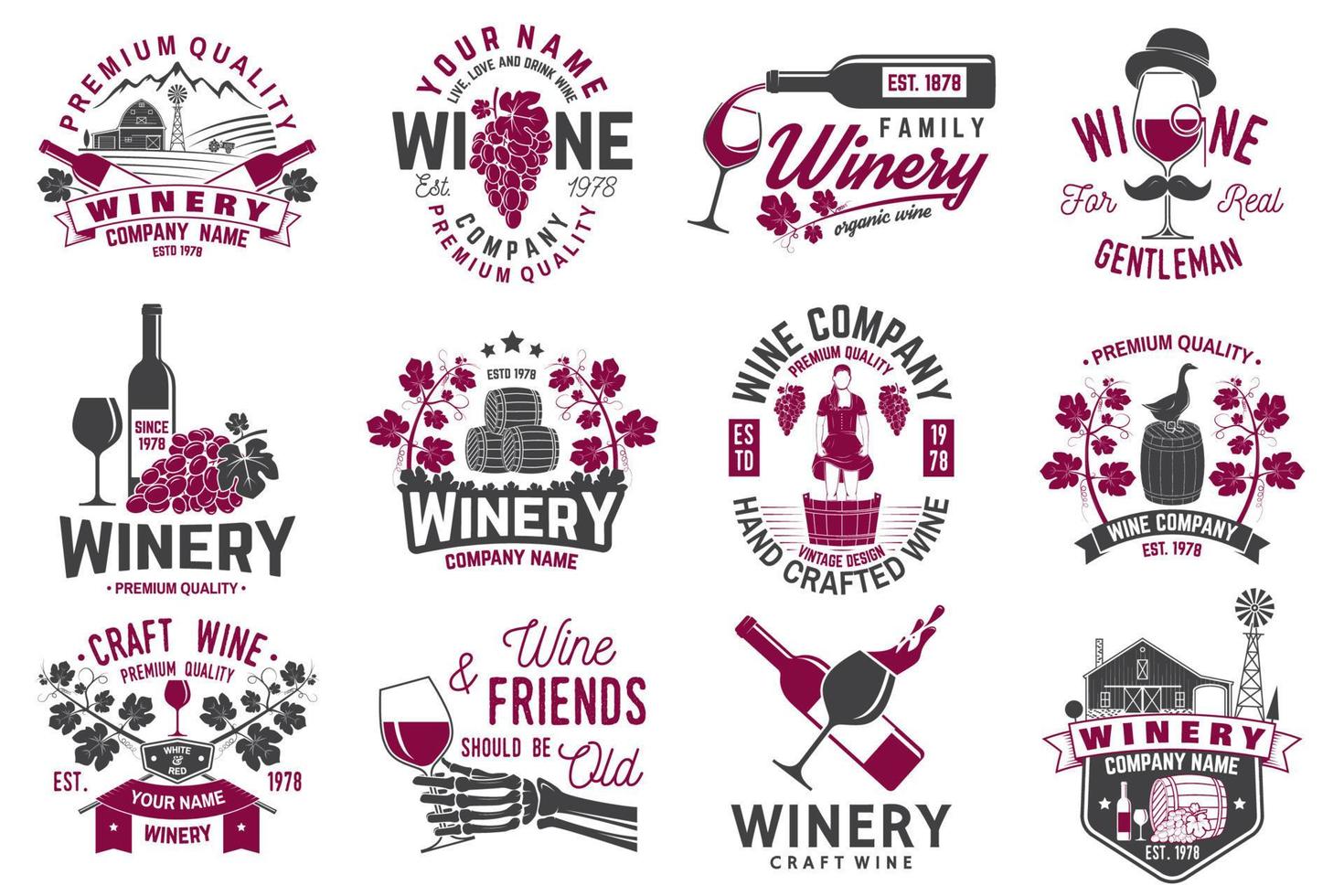 reeks van wijnmaker bedrijf insigne, teken of label. vector