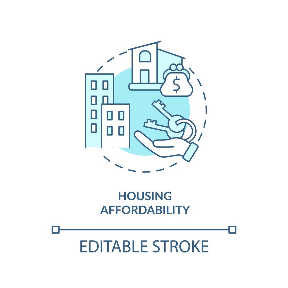 behuizing betaalbaarheid turkoois concept icoon. stedelijk planning in groen stedenbouw abstract idee dun lijn illustratie. geïsoleerd schets tekening. bewerkbare hartinfarct. vector