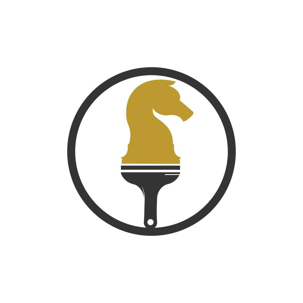 schaak verf vector logo ontwerp sjabloon. schaak paard met verf borstel icoon ontwerp.