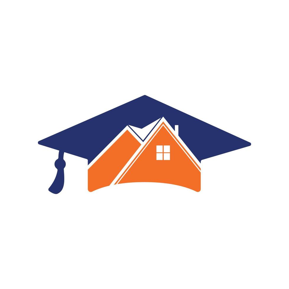 huis school- onderwijs logo ontwerp. diploma uitreiking hoed en huis icoon ontwerp. vector