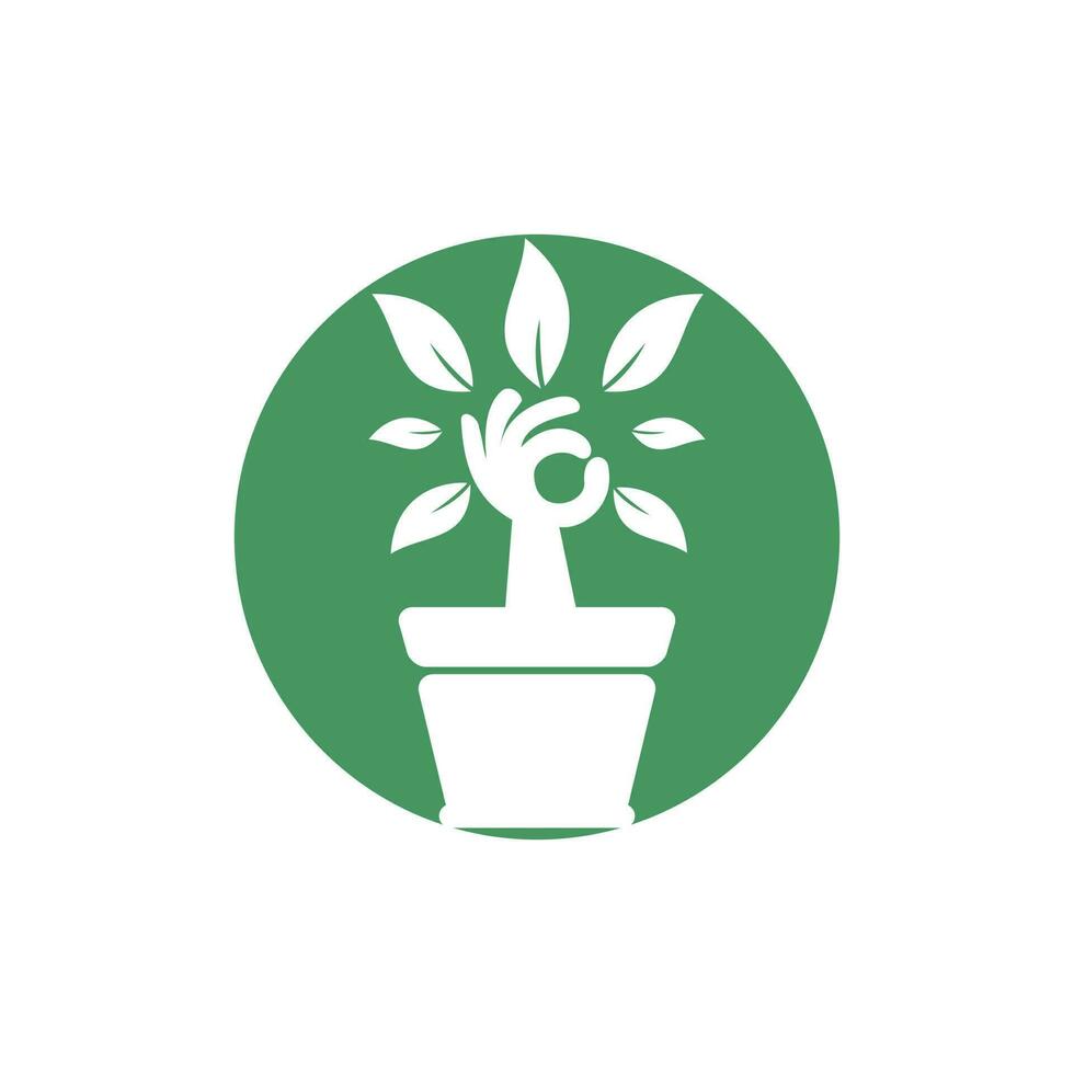 ecologisch tuin vector logo ontwerp. hand- boom met bloem pot icoon ontwerp.