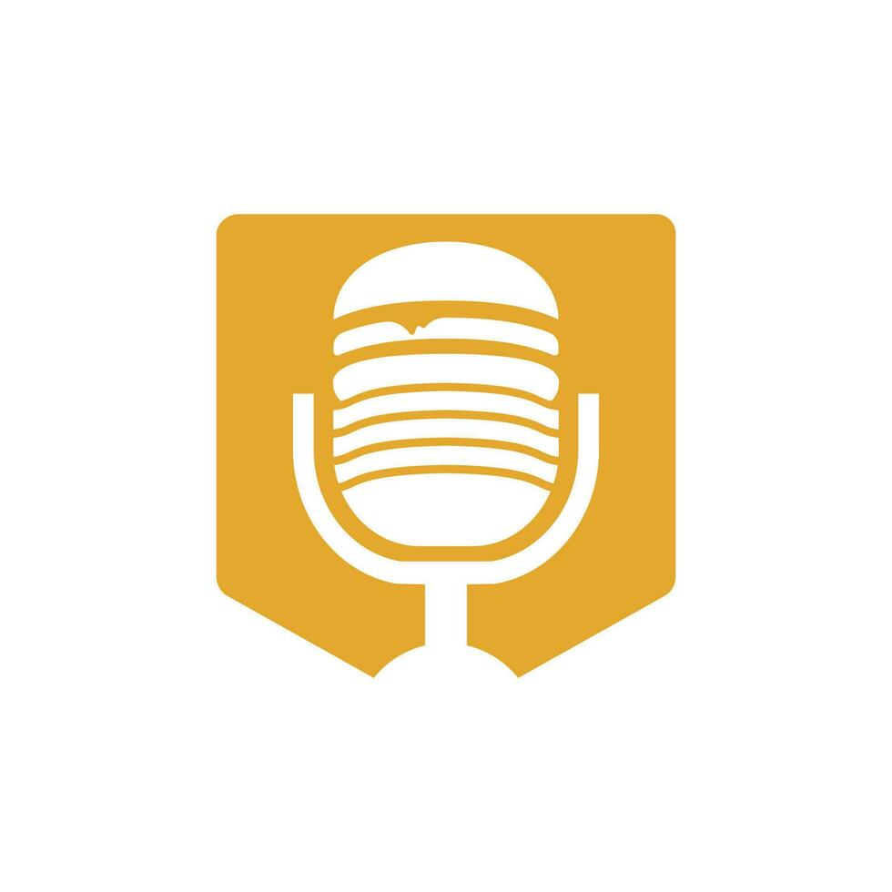 voedsel podcast vector logo ontwerp. hamburger met mic icoon ontwerp.