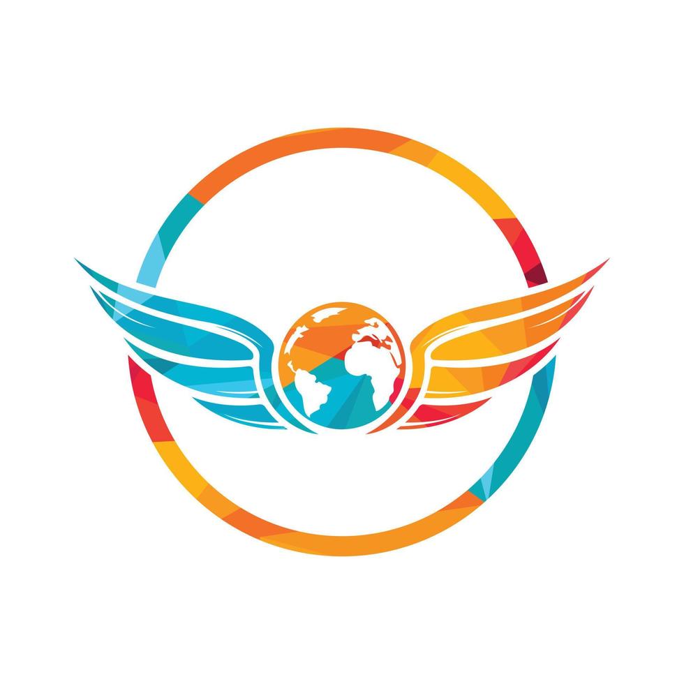 wereld reizen Vleugels vector logo ontwerp. vleugel en wereldbol icoon vector ontwerp.