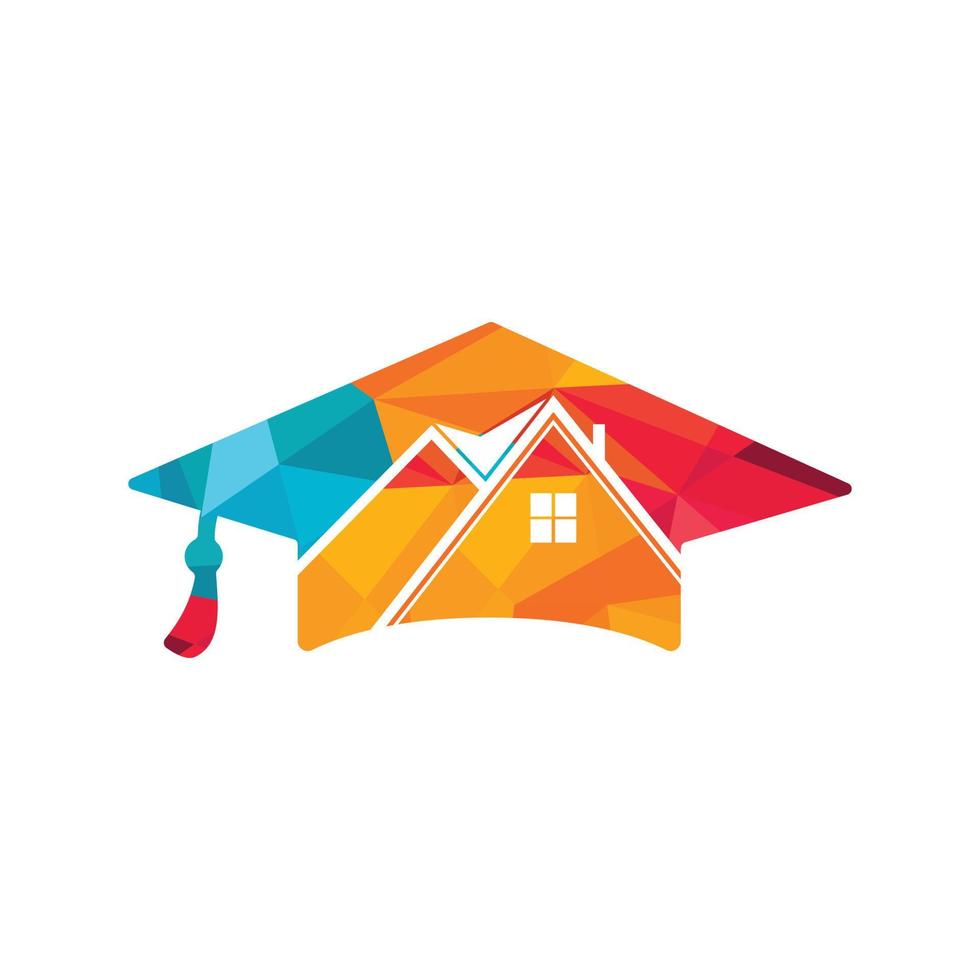 huis school- onderwijs logo ontwerp. diploma uitreiking hoed en huis icoon ontwerp. vector
