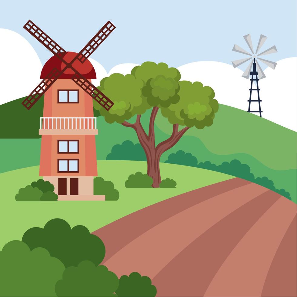 windmolen in kamp vector