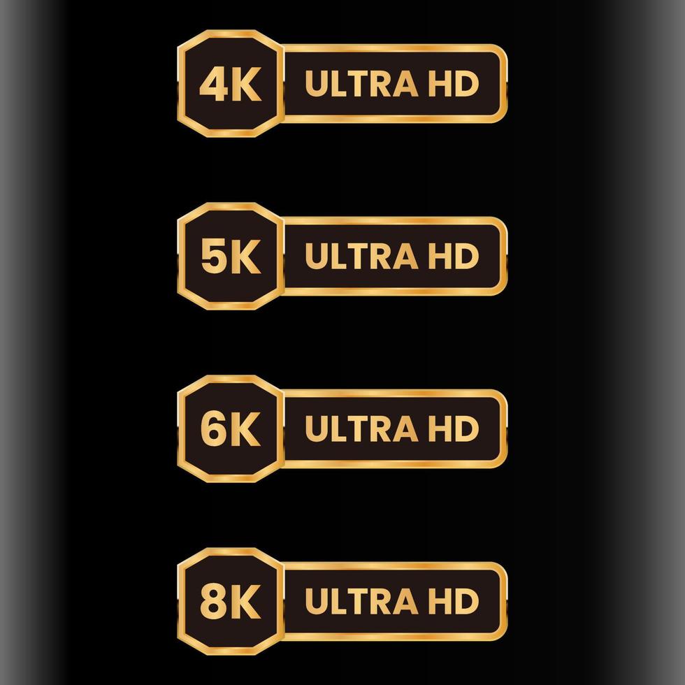 gouden 8k, 6k, 5k, 4k ultra hd video resolutie icoon logo reeks vector