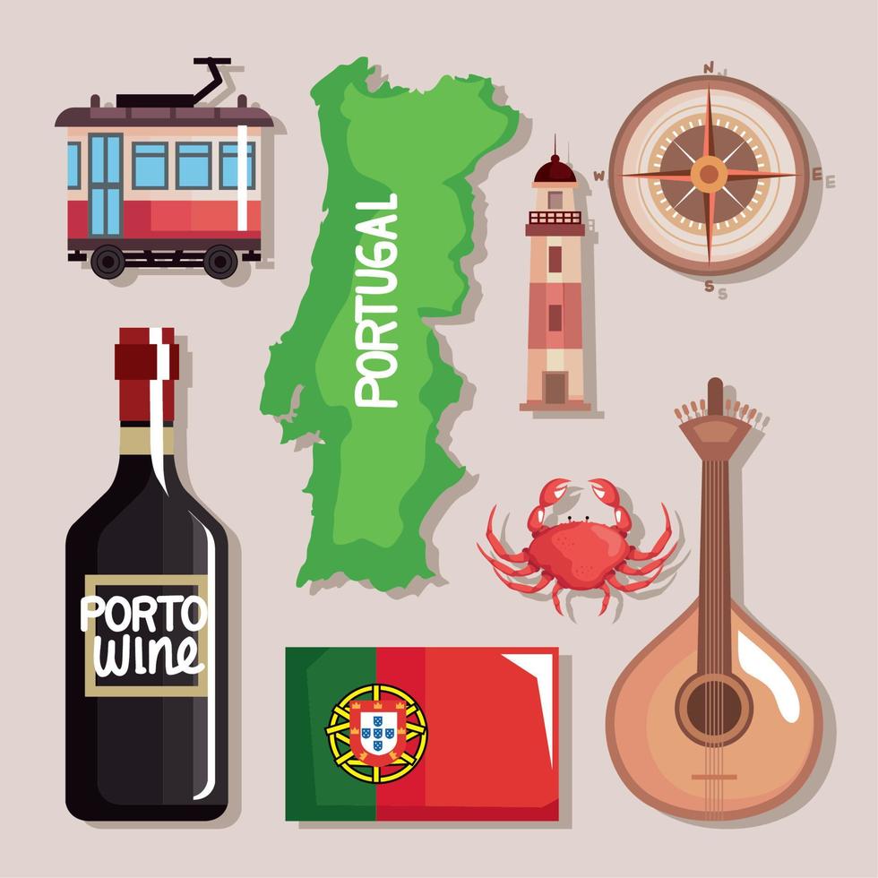 acht Portugal land pictogrammen vector