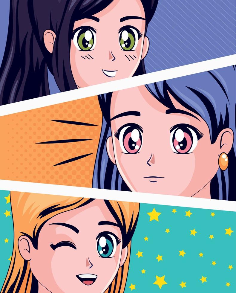drie anime meisjes vector