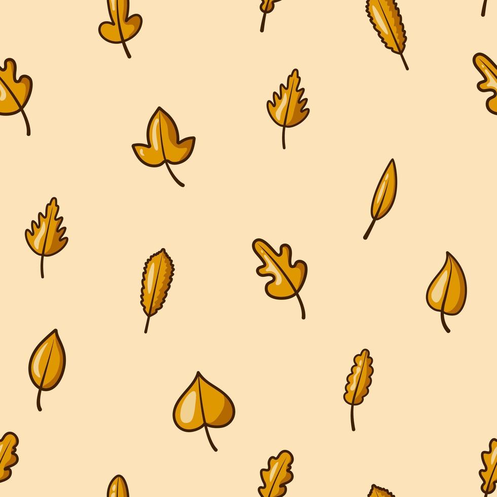 naadloos patroon van geel bladeren. achtergrond voor poster of omslag. figuur voor textiel. gemakkelijk kinderachtig tekenfilm vlak stijl. schattig tekening herfst bladeren. knus herfst. Hallo herfst. vector