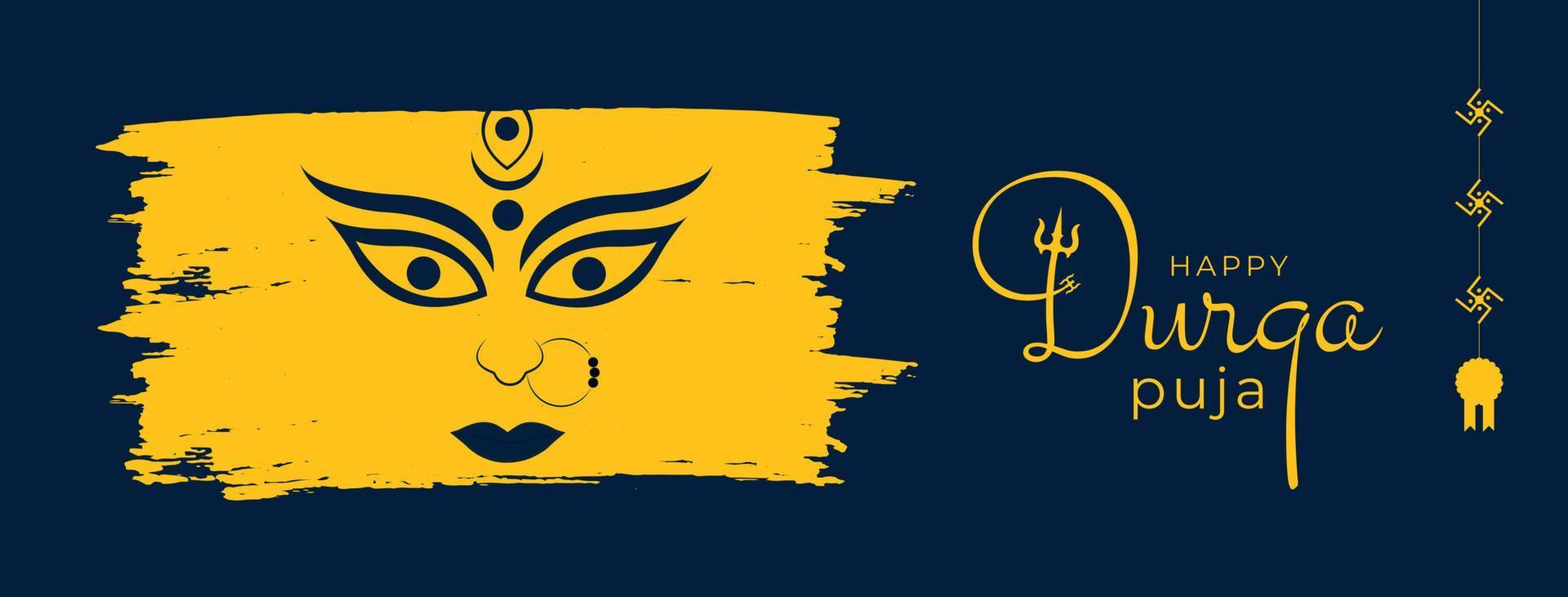 gelukkig durga puja sociaal media post . maa durga gezicht goud kleur minimalistische illustratie vector