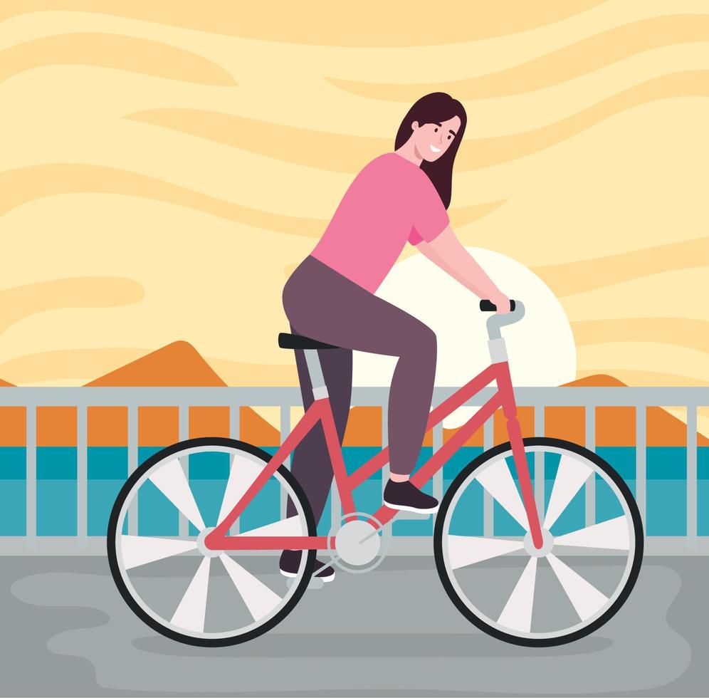 vrouw fietser in zeegezicht vector