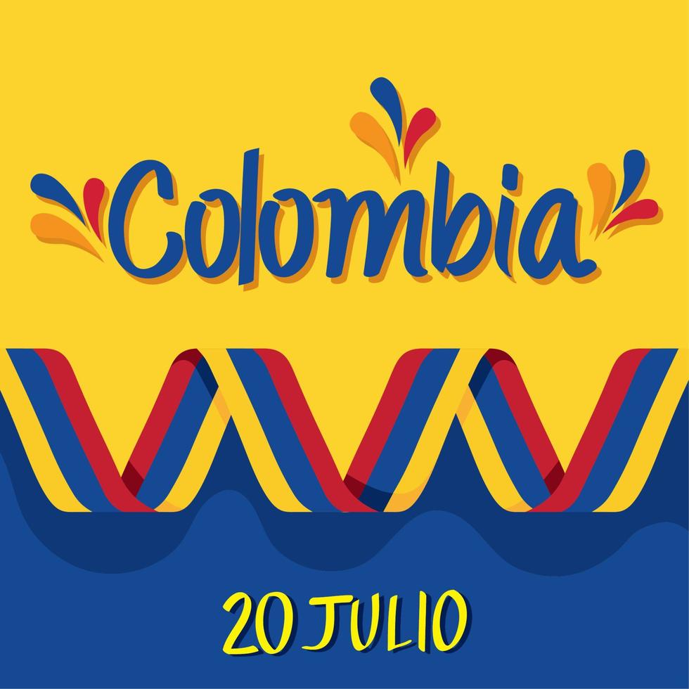 Colombia onafhankelijkheid dag belettering vector