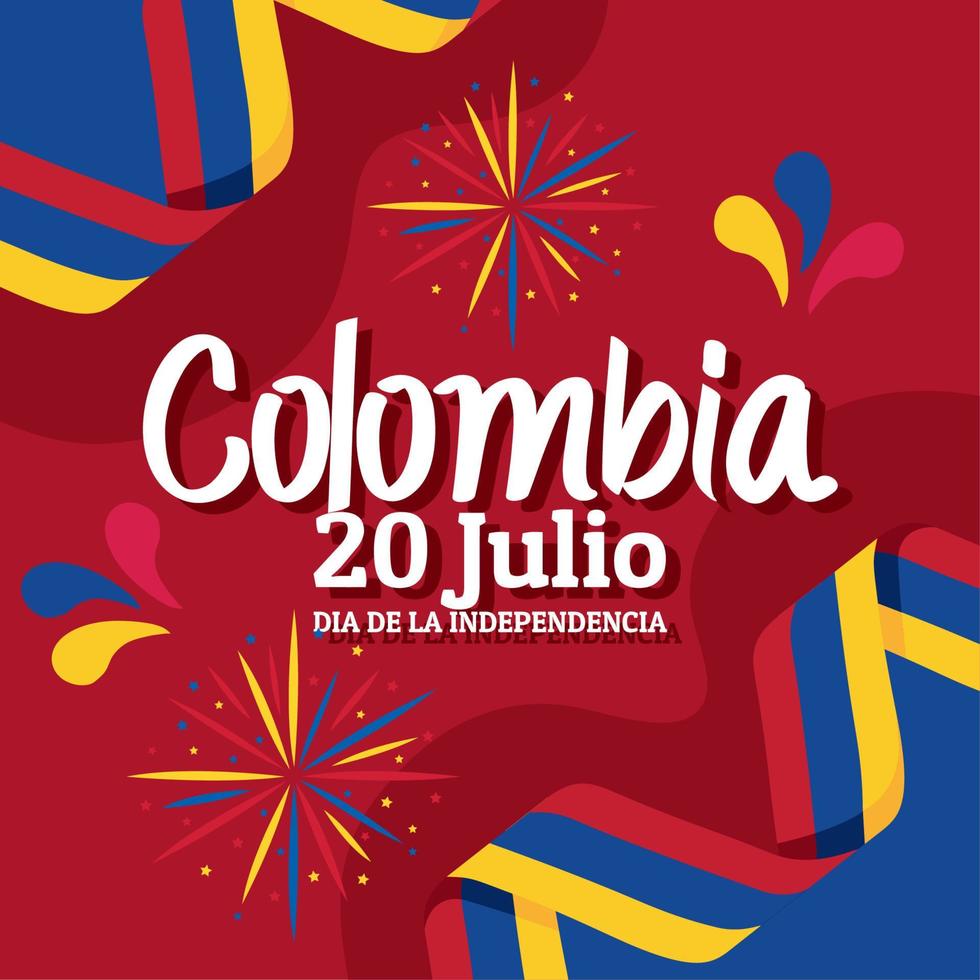 Colombia onafhankelijkheid belettering ansichtkaart vector