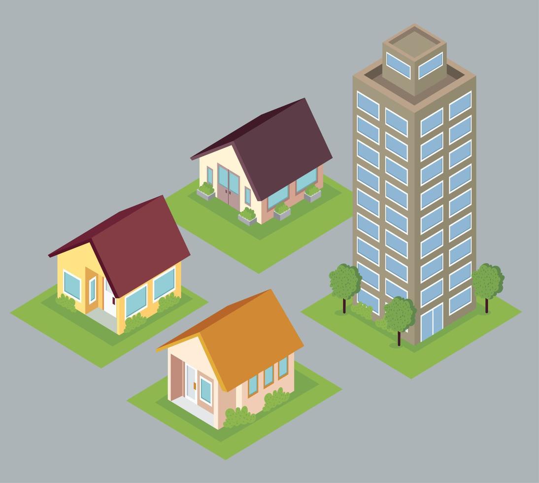 huizen en gebouw isometrische stad vector
