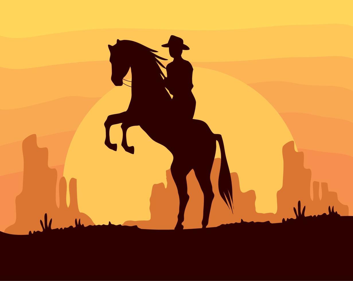 cowboy in paard woestijnachtig vector