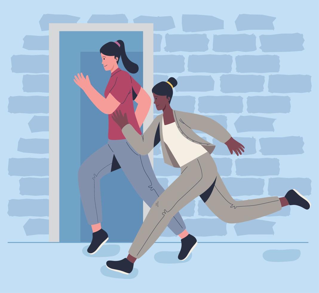 vrouw interraciaal arbeiders rennen vector