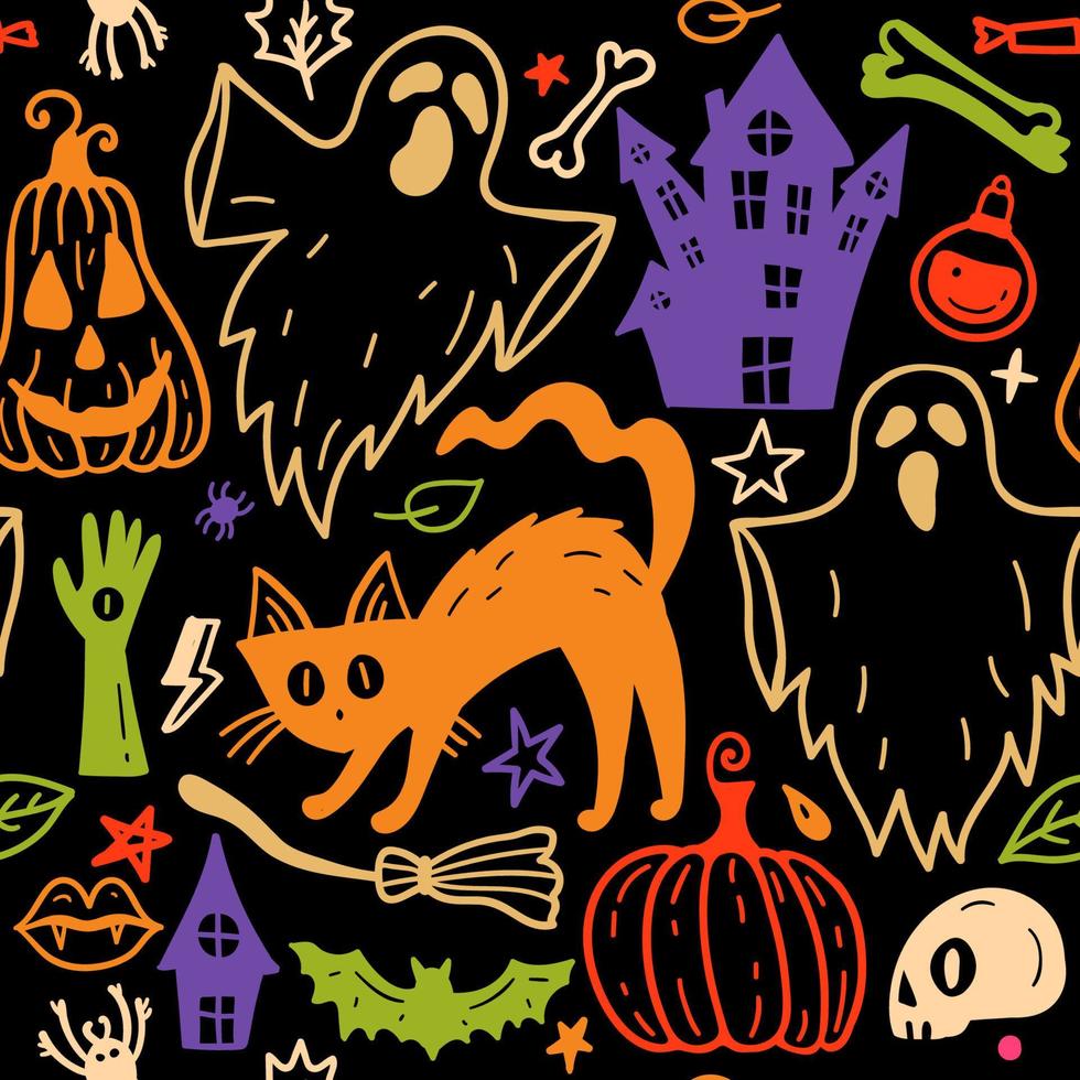 helder naadloos patroon van verschrikking halloween hand- getrokken tekening elementen. vector