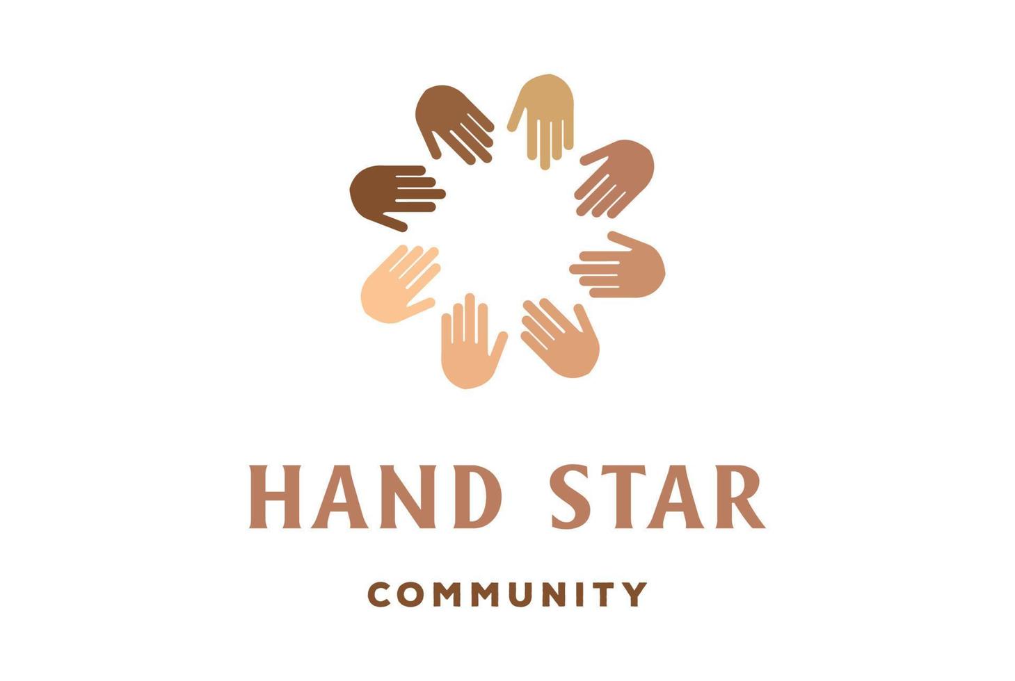 ster hand- samen voor verscheidenheid eenheid gemeenschap liefdadigheid fundament logo ontwerp vector