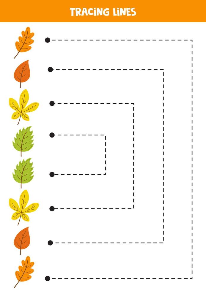 traceren lijnen voor kinderen. hand- getrokken bladeren. schrijven oefening. vector