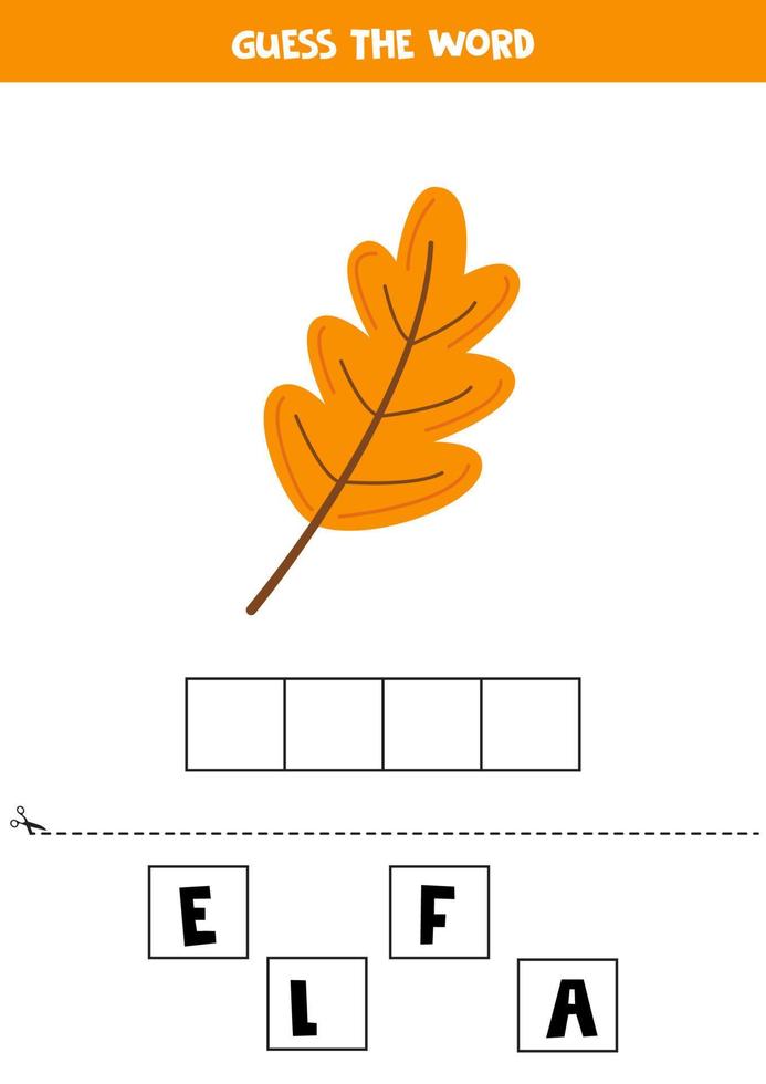 spelling spel voor peuter- kinderen. tekenfilm herfst blad. vector