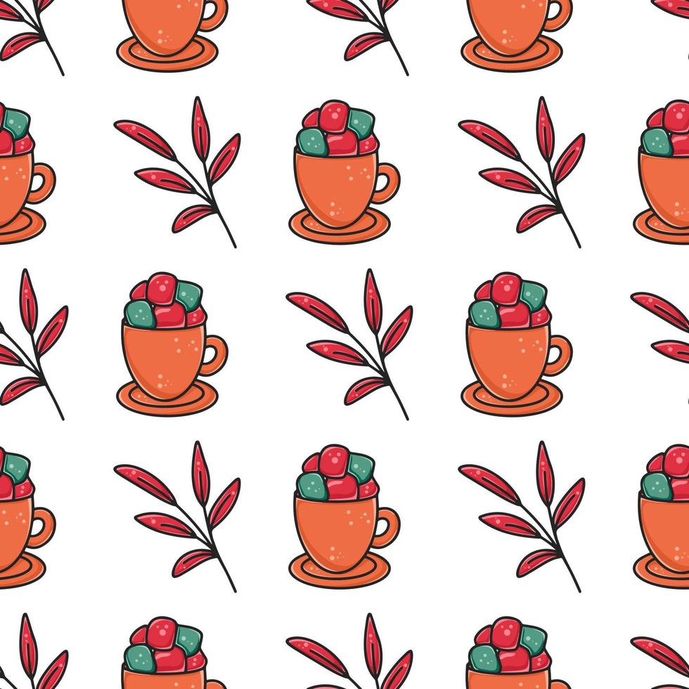 cups van koffie met marshmallows naadloos herfst patroon vector