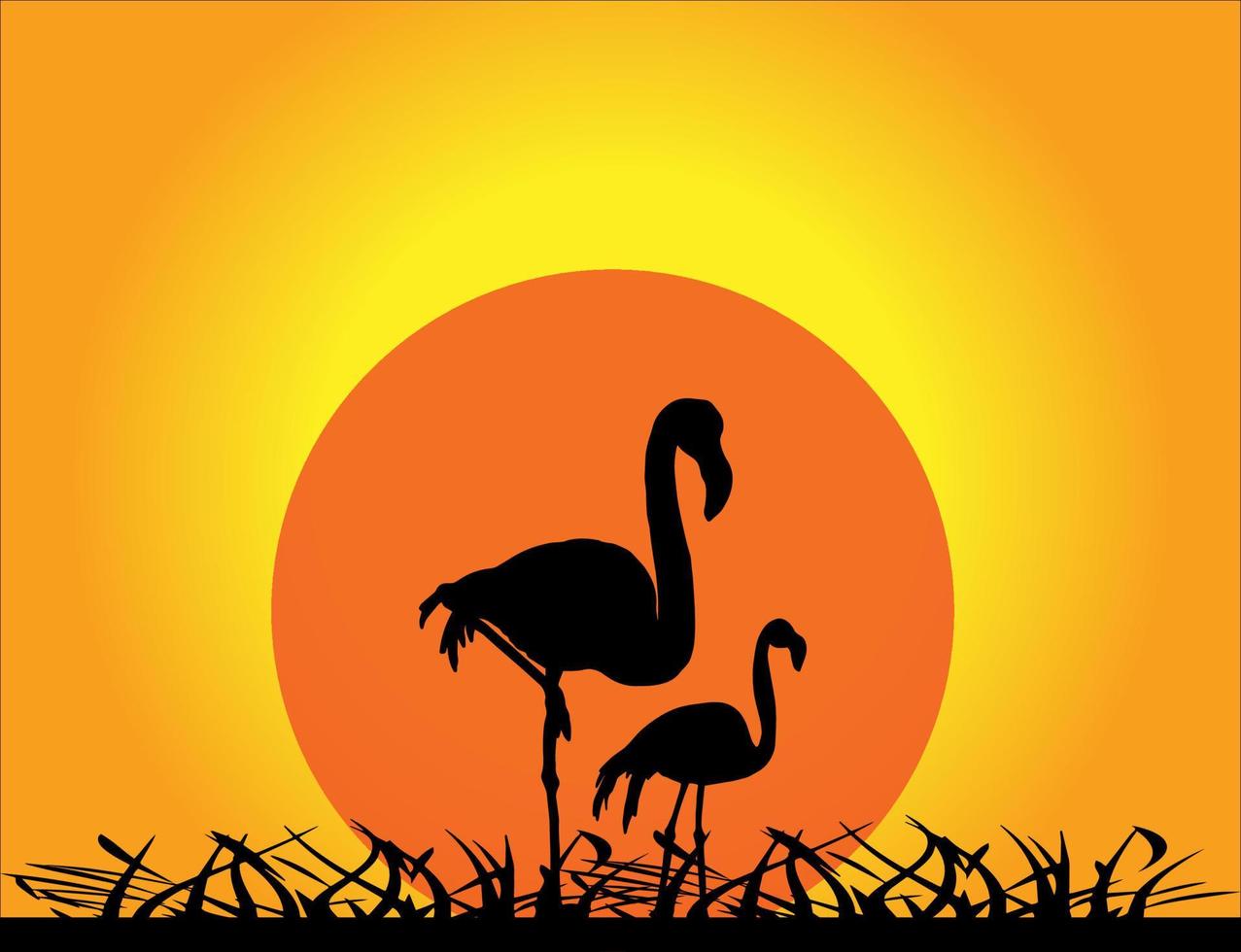 flamingo Aan zon achtergrond zonsondergang decoratie vector