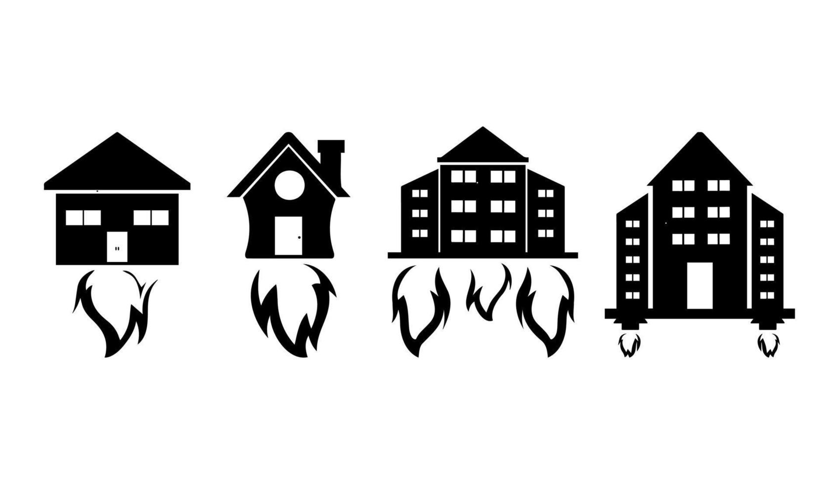 verzameling van huis Aan brand silhouet illustraties vector