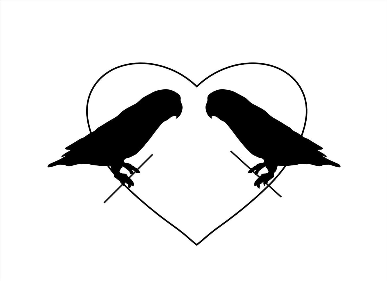 silhouet twee vogel met hart illustraties Aan wit achtergrond vector