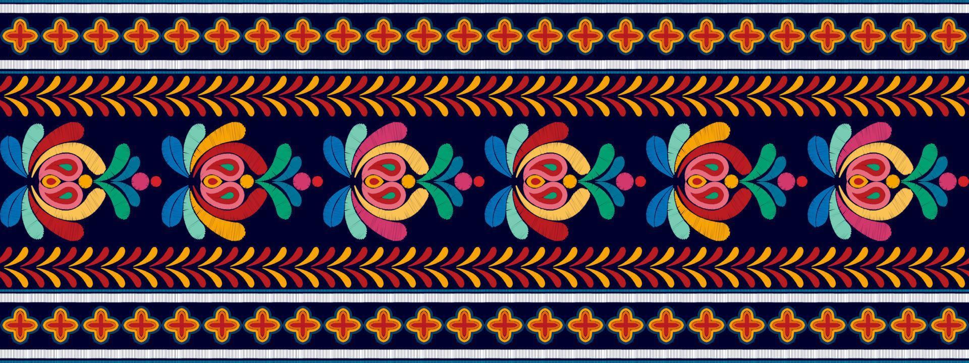 bloemen Hongaars Pools Moravisch volk etnisch naadloos patroon ontwerp. aztec kleding stof tapijt boho mandala's textiel decor behang. tribal inheems motief bloem traditioneel borduurwerk vector