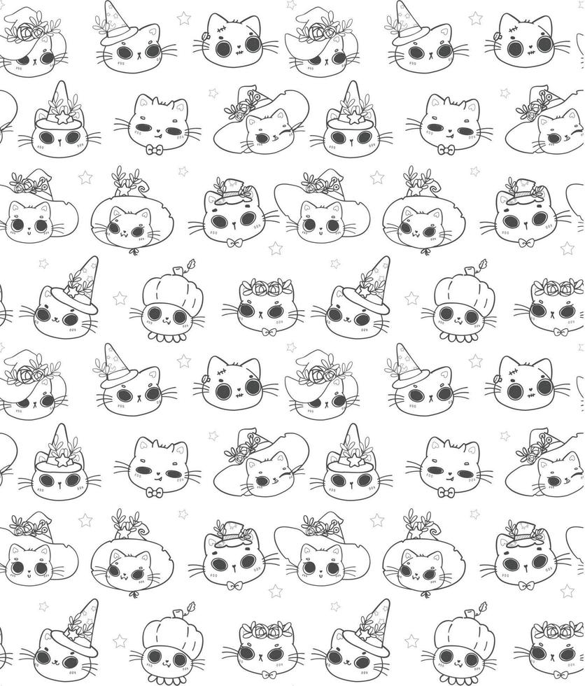 patroon naadloos achtergrond halloween katje kat schets zwart tekening geïsoleerd Aan wit vector