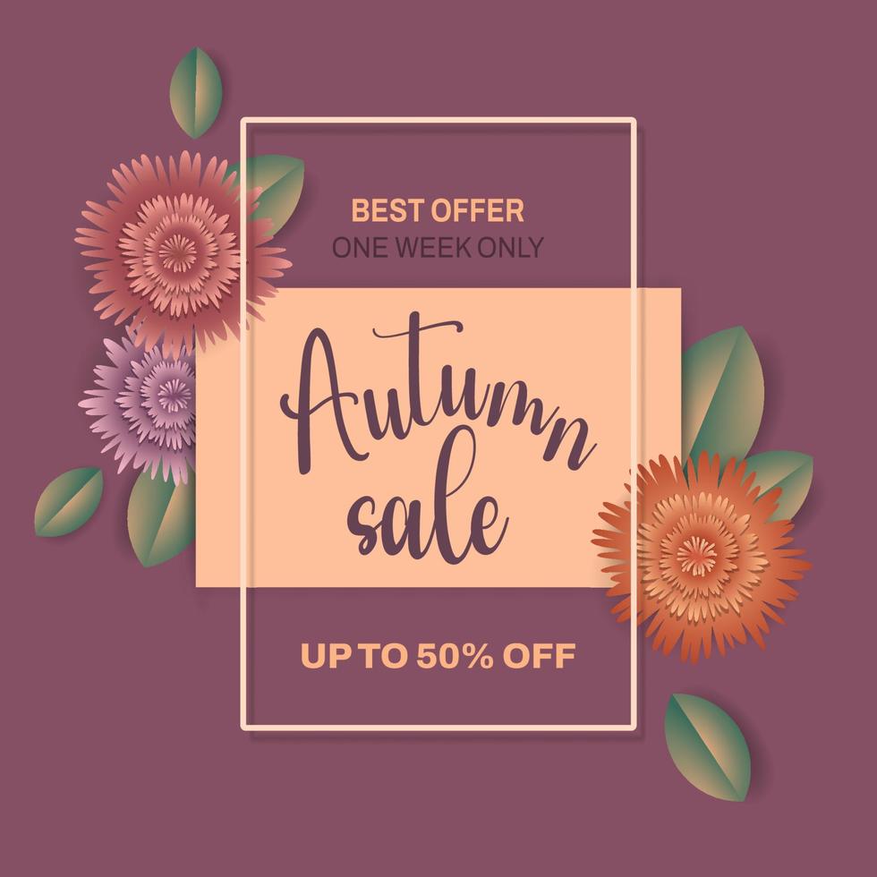 herfst uitverkoop achtergrond met mooi bloemen. kader, bloem, gebladerte voor banier, folder, Promotie poster, uitnodiging, reclame sjabloon. speciaal aanbod concept. vector illustratie