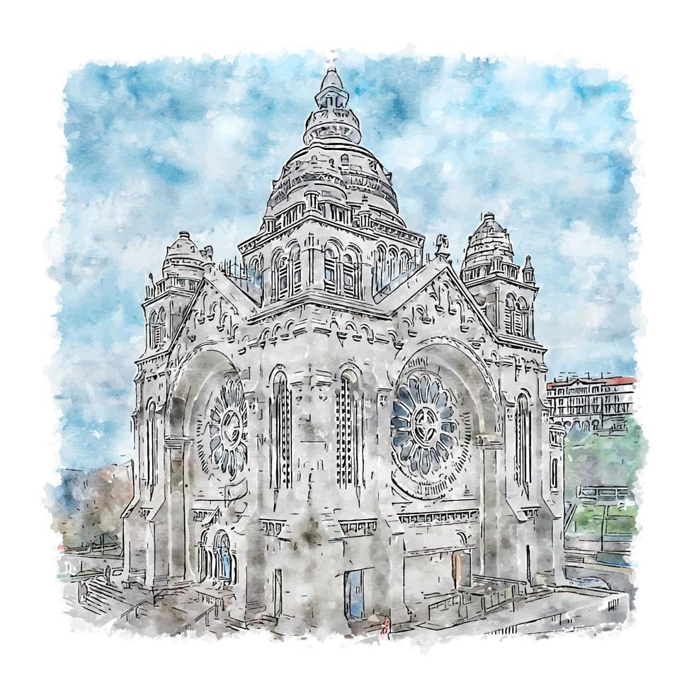 santuario de de kerstman luzia Portugal waterverf schetsen hand- getrokken illustratie vector