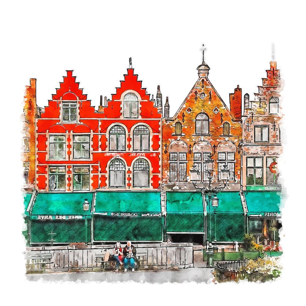 brugge belgië aquarel schets hand getekende illustratie vector